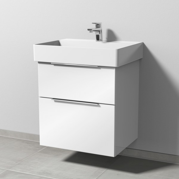 Sanipa 3way Waschtischunterbau zu Duravit Dura Square Waschtisch mit 2 Auszügen, Weiß-Glanz