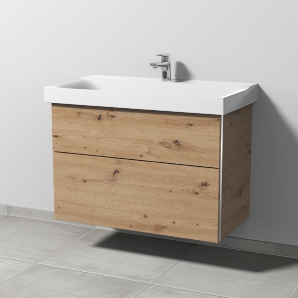 Sanipa 3way Waschtischunterbau zu Geberit Xeno2 Waschtisch mit 2 Auszügen, Eiche Natural-Touch
