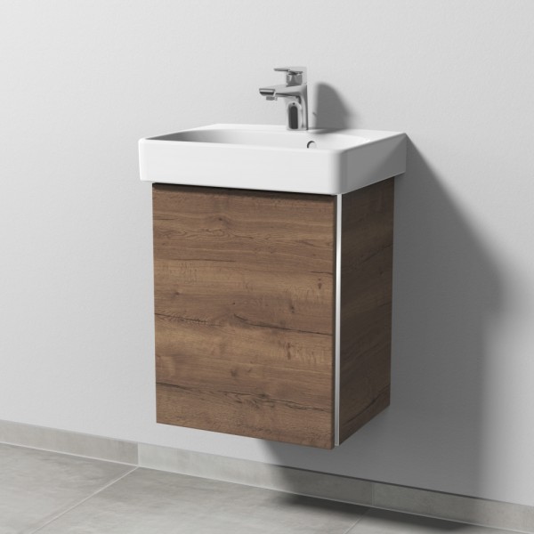 Sanipa 3way Waschtischunterbau zu Geberit Renova Plan Slim Waschtisch mit 4 Auszügen, Eiche-Tabak