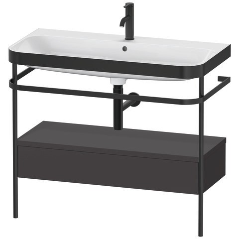 Duravit Happy D.2 Plus c-bonded Set mit Metallkonsole und Schubkasten Graphit Supermatt 975x490x850