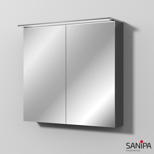 Sanipa Reflection Spiegelschrank MALTE 80 mit LED-Aufsatzleuchte, Anthrazit-Matt