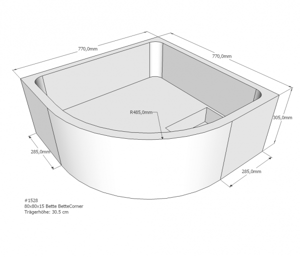 Neuesbad Wannenträger für Bette Corner 80x80x15 Viertelkreis