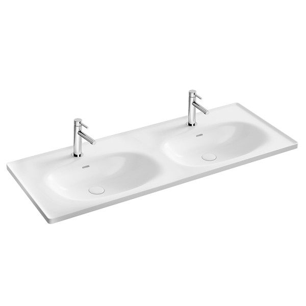 VitrA Equal Doppelmöbelwaschtisch 130 cm 2 Becken mit Hahnlochbank 2 Hahnlöcher 2,7244B403-0001