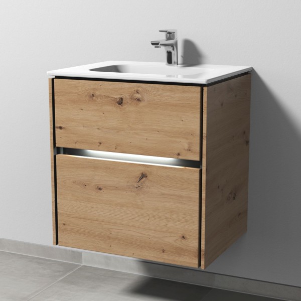 Sanipa Twiga Keramik-Set Design mit 2 Auszügen und LED-Beleuchtung, Eiche Natural-Touch