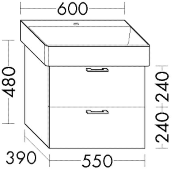 Burgbad Waschtischunterschrank Sys30 PG2 Echo 480x550x390 Weiß Matt, WVNI055464