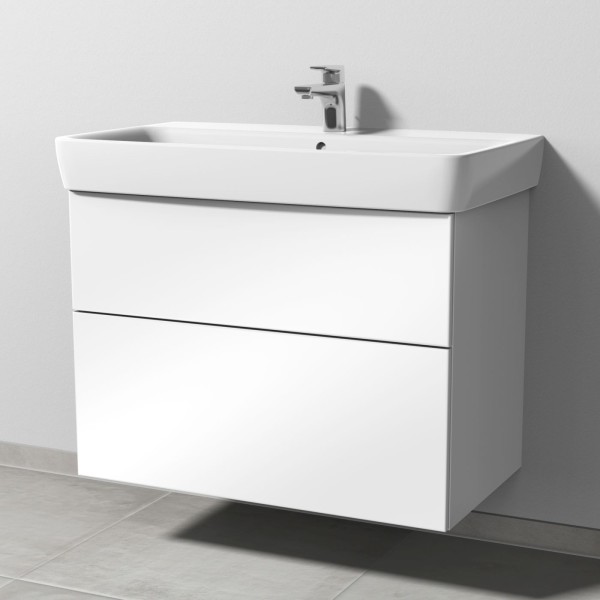 Sanipa 3way Waschtischunterbau zu Geberit Renova Plan Waschtisch mit 2 Auszügen, Weiß-Glanz