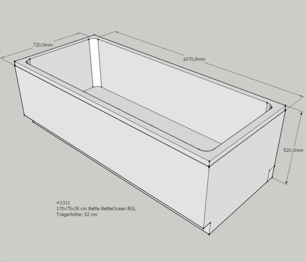 Neuesbad Wannenträger für Bette Ocean Low-Line 170x75 Fußende re/Ül.hi.