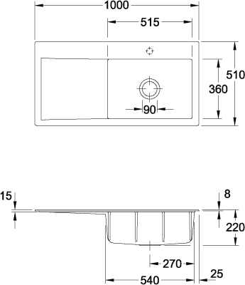 Villeroy & Boch Einbauspüle Subway Style 60 1000x510mm Ablgarn. IB re Keram. Snow White cplus, 33610