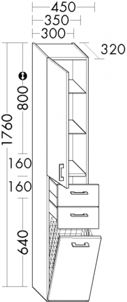Burgbad Hochschrank Sys30 PG1 Aqua 1760x450x320 Weiß Matt, HS4549LF1719