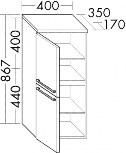 Burgbad Halbhochschrank Cube PG3 867x400x355 Anthrazit Hochglanz, UHBH040LF3805