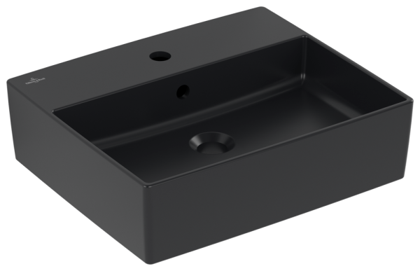 Villeroy & Boch Aufsatzwaschtisch Memento 2.0 498x420mm,, 1 Hahnloch mit Überlauf Pure Black cplus