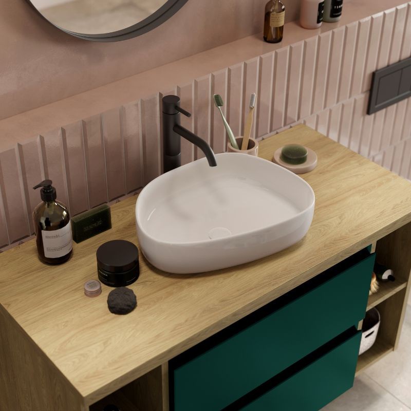 Neuesbad Keramik Aufsatzwaschtisch ISLA 48.5 cm, weiss glänzend NB1DF50501