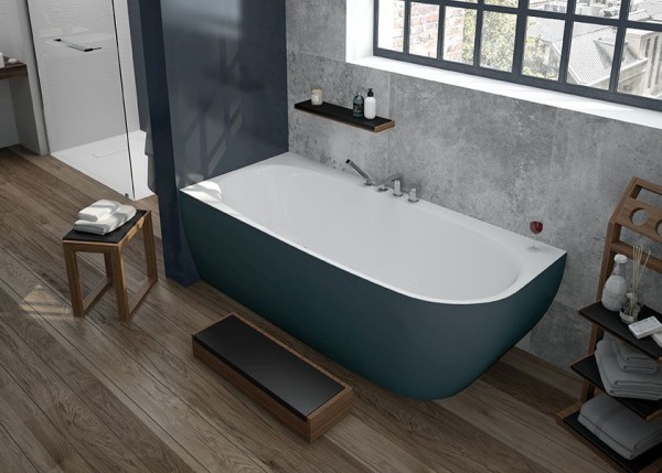 Hoesch Badewanne iSensi Eck 1600x750 Monolith li. Überlaufschlitz, BiColor Weiß-Grau, 3969.112