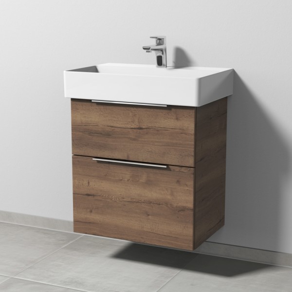 Sanipa 3way Waschtischunterbau zu Duravit Dura Square Waschtisch mit 2 Auszügen, Eiche-Tabak
