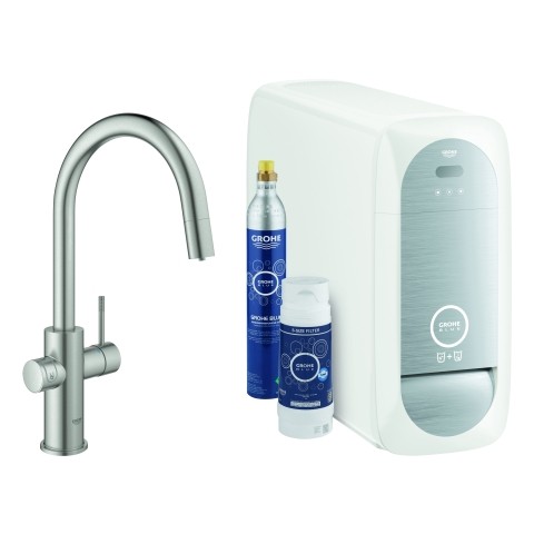 Grohe Blue Home Starter Kit ausziehbarer Auslauf Bluetooth/WIFI C-Auslauf, supersteel, 31541DC0