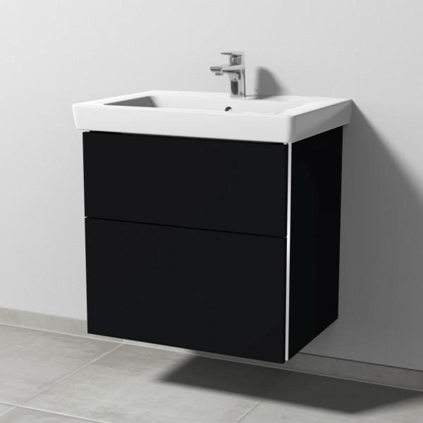 Sanipa 3way Waschtischunterbau zu Villeroy & Boch Subway 2.0 Waschtisch mit 2 Auszügen, Schwarz-Matt