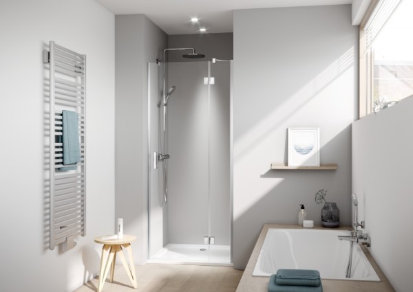 Kermi Schwingtür Liga SFR 0800x2000 BV: 780-810, silber hochglanz ESG klar mit KermiClean