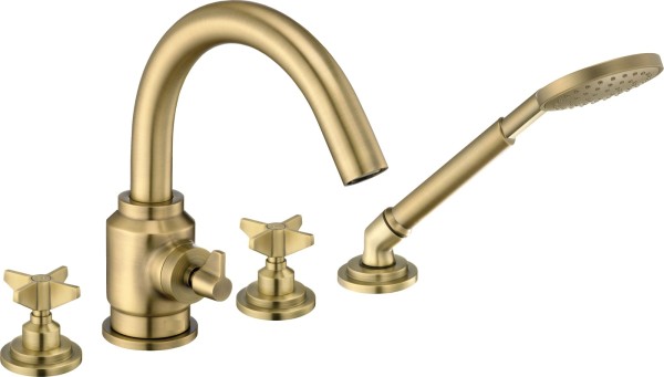 Neuesbad Serie 400 4-Loch Wannenarmatur mit Brauseset, Oberfläche: messing