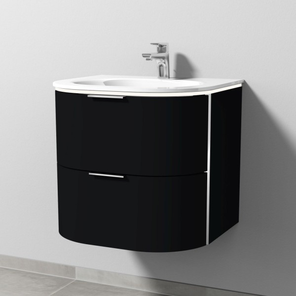 Sanipa 4balance Glas-Set mit 2 Auszügen und LED-Beleuchtung, Schwarz-Matt, DG21108