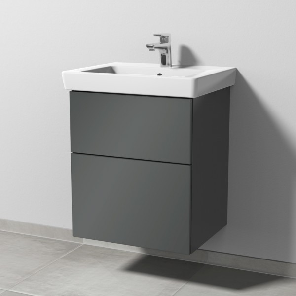 Sanipa 3way Waschtischunterbau zu Villeroy & Boch Subway 2.0 Waschtisch mit 2 Auszügen, Anthrazit-Gl