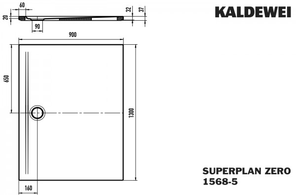 Kaldewei Duschwanne SUPERPLAN ZERO Mod.1568-5, 900 x 1300, sm100,Wt extrafl.