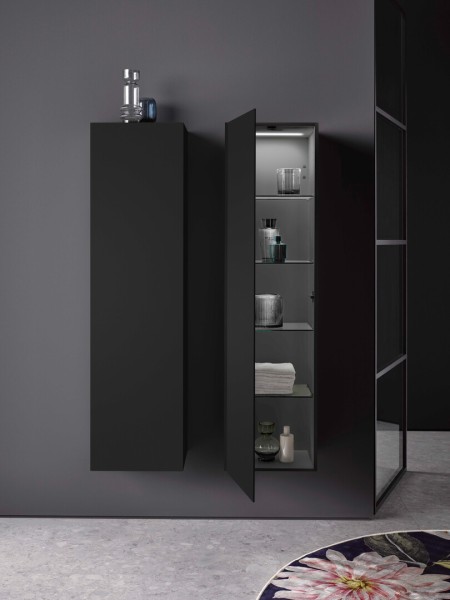 emco Hochschrank evo, mit Glastür, 1500 mm, schwarz/ schwarz, 957950902