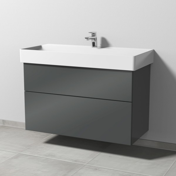 Sanipa 3way Waschtischunterbau zu Duravit Dura Square Waschtisch mit 2 Auszügen, Anthrazit-Glanz