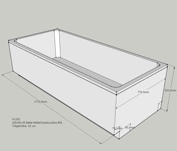 Neuesbad Wannenträger für Bette Ocean Low-Line 180x80 Fußende re/Ül.hi.