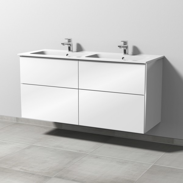 Sanipa 3way Waschtischunterbau zu Duravit ME by Starck Waschtisch mit 4 Auszügen, Weiß-Glanz