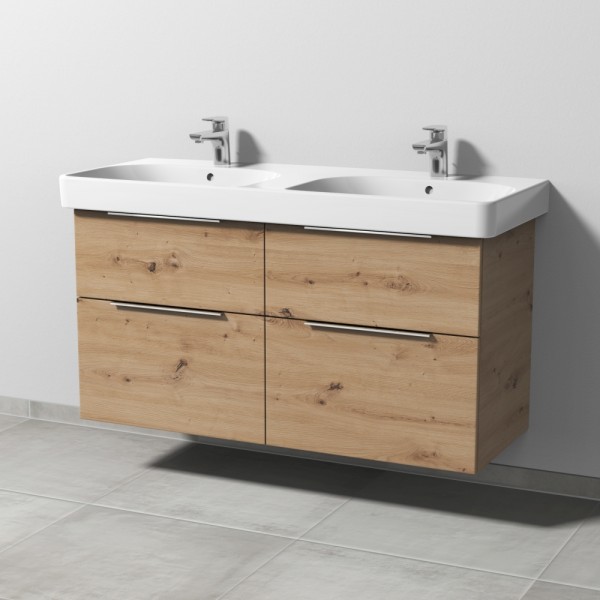 Sanipa 3way Waschtischunterbau zu Geberit Smyle Square Waschtisch mit 4 Auszügen, Eiche Natural-Touc