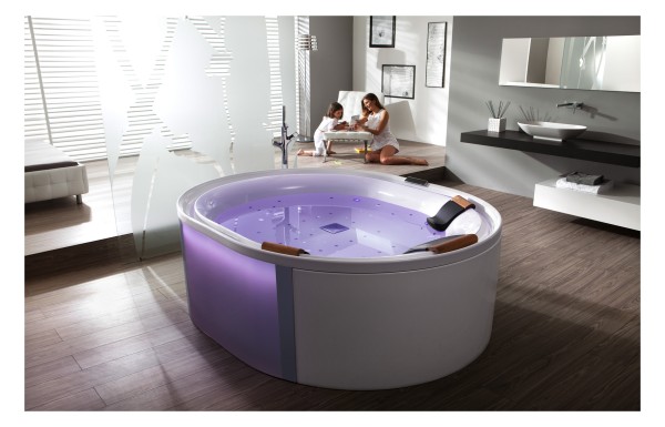 Hoesch Monolith Whirlwanne Ergo+ Oval 2000x1600 mit System Tergum Whirl Weiss/verchromt