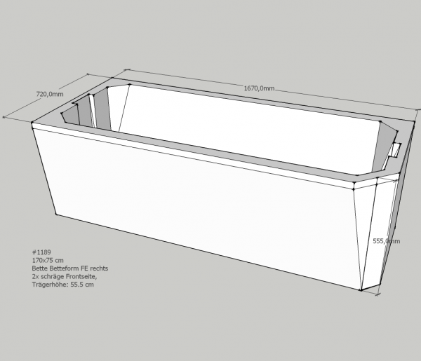 Neuesbad Wannenträger für Bette Profi-Form (s) 170x75 Kopfende li/Fußende re