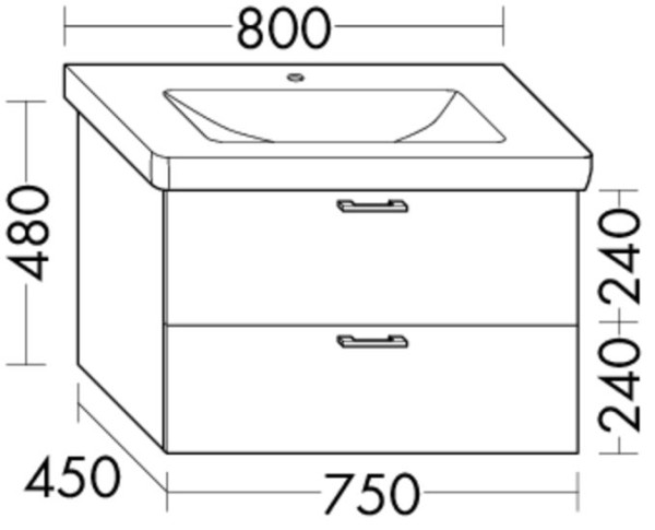 Burgbad Waschtischunterschrank Sys30 PG2 Echo 480x750x450 Weiß Hochglanz, WUQU075461