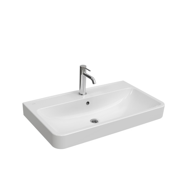 VitrA New Integra Round Waschtisch unterbaufähig mit Hahnloch mittig Weiß Hochglanz,7903B003-0001