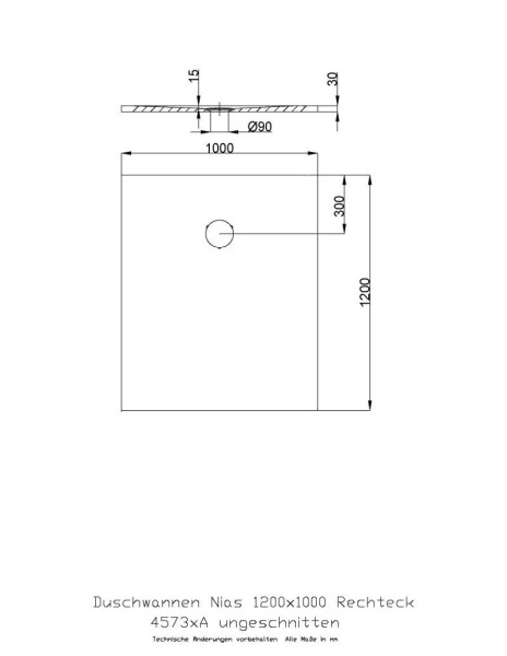 Hoesch Duschwanne Nias 1200x1000x35 strukturierte Oberfläche