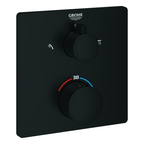 GROHE Thermostat-Brausearmatur Grohtherm 102209 2 Abg. FMS für 35604 eckig matt black, 1022092430
