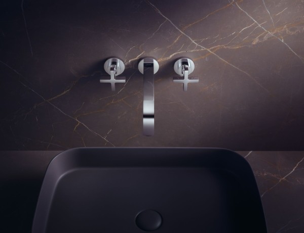 Hansgrohe 3-Loch Waschtischarm.Axor Citterio Wand Fertigset lang chrom m.Kreuzgriffen, 39143000