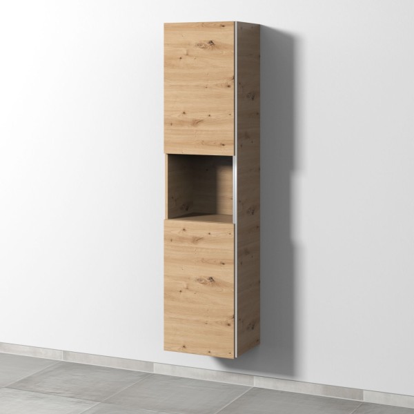 Sanipa 3way Hochschrank mit 2 Türen und 1 offenem Fach, Eiche Natural-Touch