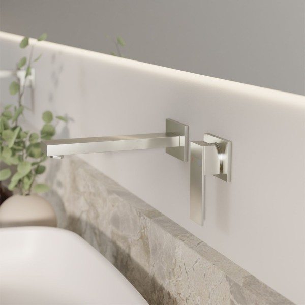 Steinberg Serie 160 Waschtisch-Wand-Einhebelmischer mit Farbhülse, Ausladung 205 mm, brushed nickel,