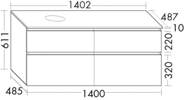 Burgbad Waschtischunterschrank Lin20 Acryl/Lack Matt 611x1402x487 Sand Matt, SGIF140RF5376