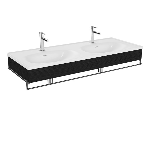 VitrA Equal Set Doppelwaschtisch 130 cm mit Holzblende und Handtuchhalter 2 Becken 2,64097