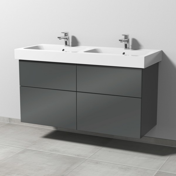 Sanipa 3way Waschtischunterbau zu Geberit iCon Waschtisch mit 4 Auszügen, Anthrazit-Glanz