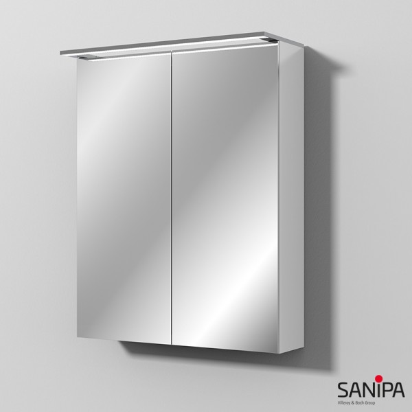Sanipa Reflection Spiegelschrank MALTE 60 mit LED-Aufsatzleuchte, Weiß-Glanz