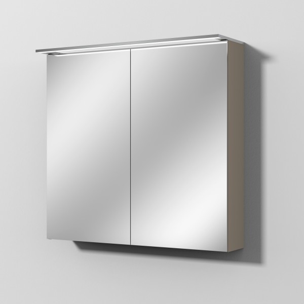 Sanipa Reflection Spiegelschrank MALTE 80 mit LED-Aufsatzleuchte, Sandgrau-Matt