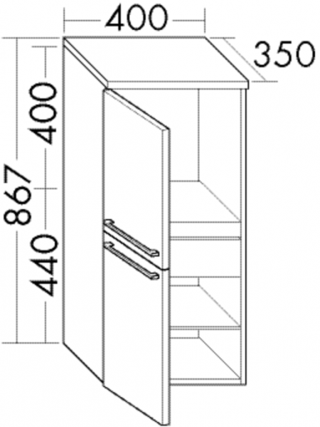 Burgbad Halbhochschrank Cube PG2 867x400x355 Grau Matt, UHBI040LF3795