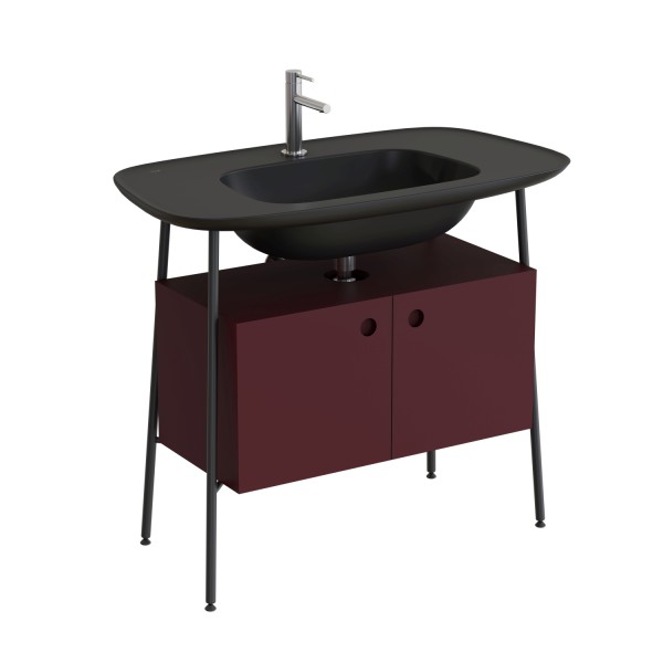 VitrA Plural Set 100 cm Waschtischunterbau mit 2 Türen und Möbelwaschtisch Schwarz Matt,80456