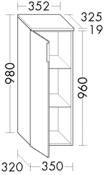 Burgbad Halbhochschrank Yumo PG2 980x352x325 Weiß Hochglanz, UHDF035LF3193