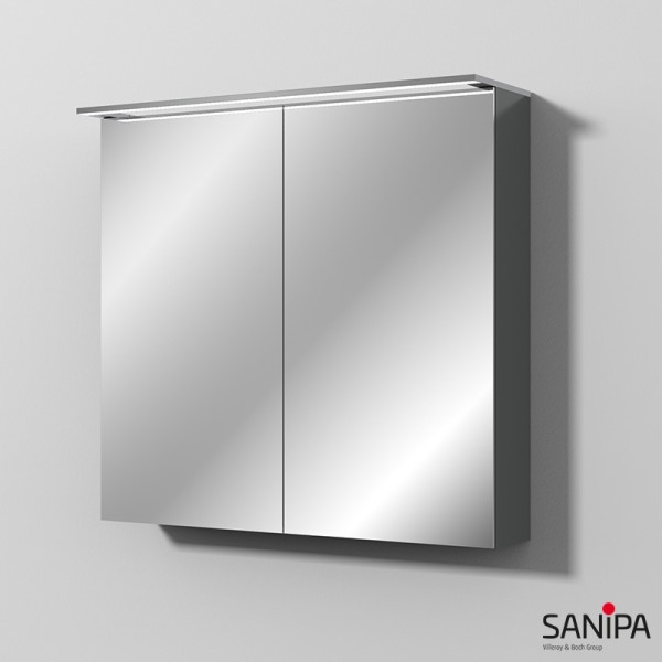 Sanipa Reflection Spiegelschrank MALTE 80 mit LED-Aufsatzleuchte, Anthrazit-Glanz