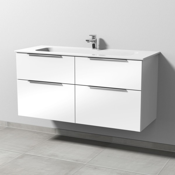 Sanipa 3way Keramik-Set Design Keramik-Waschtisch und Unterbau mit 4 Auszügen, Weiß-Glanz