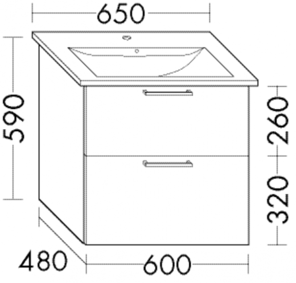 Burgbad Waschtischunterschrank Sys30 PG1 Aqua 580x600x480 Basaltgrau Matt, WVBT060F1720